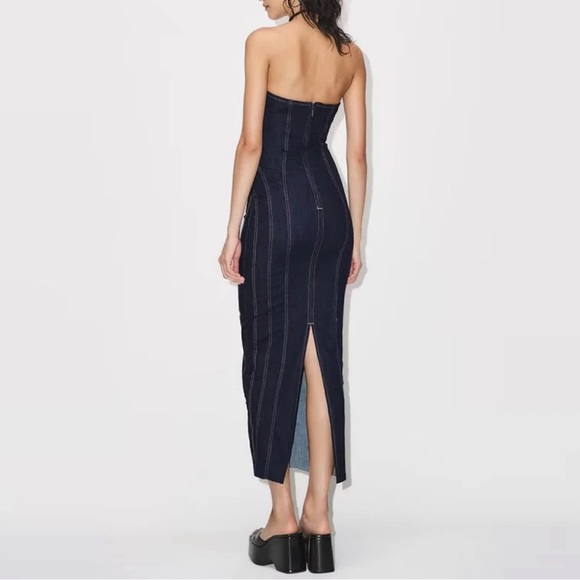 New, Denim Tube Top stretch Dress Summer Backless Sexy Midi Dress - Picture 4 of 15